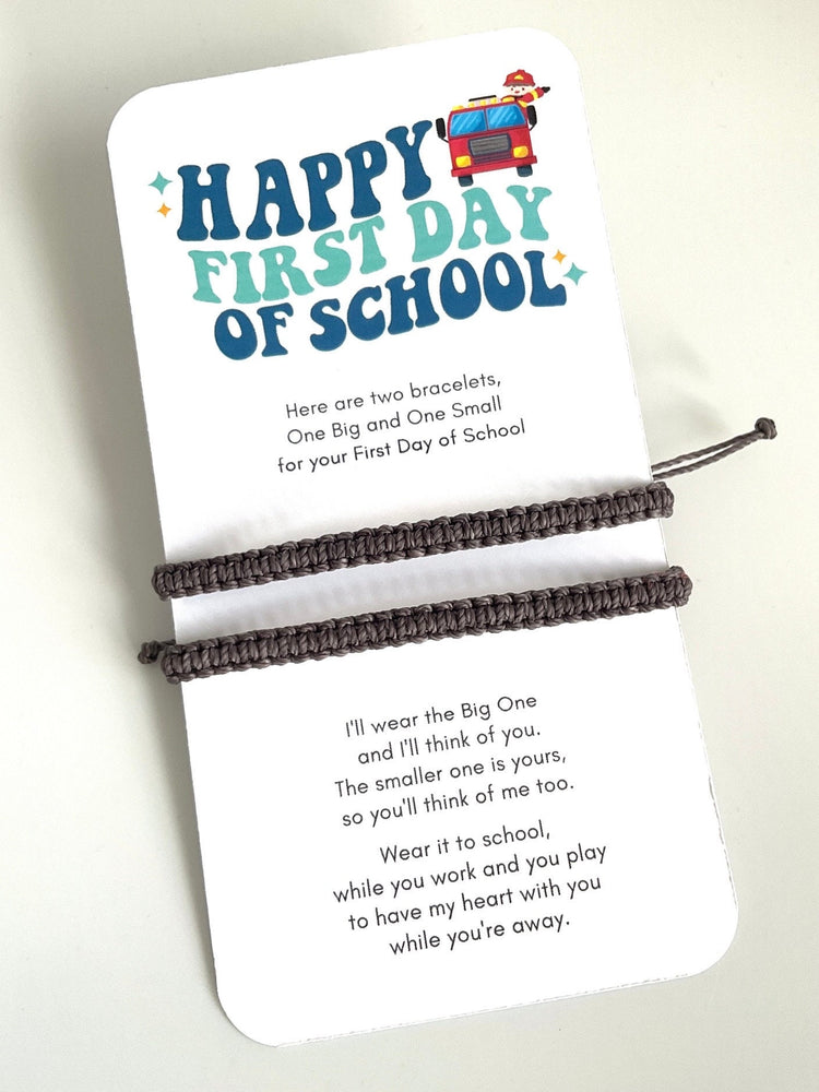 Mommy and Me Dark Gray Macrame Matching Bracelets, Happy First Day of School