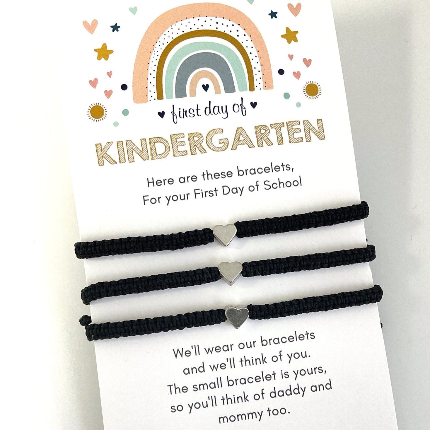 Family Heart Black Matching Bracelets, First Day of Kindergarten