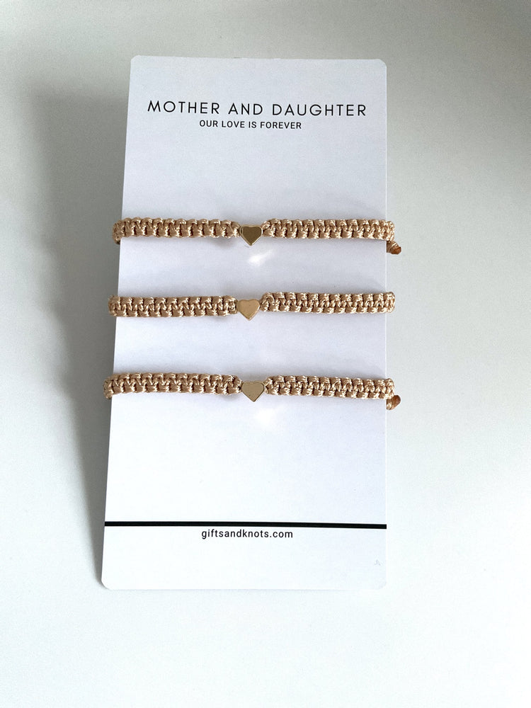 Mother and Two Daughters, Bracelet Set for Mother and Daughters, Gold Hearts