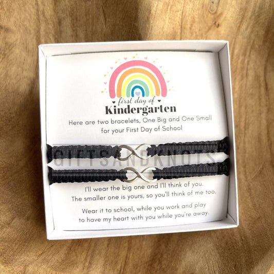 First Day of Kindergarten Sterling Silver Infinity Bracelets Mother and Daughter