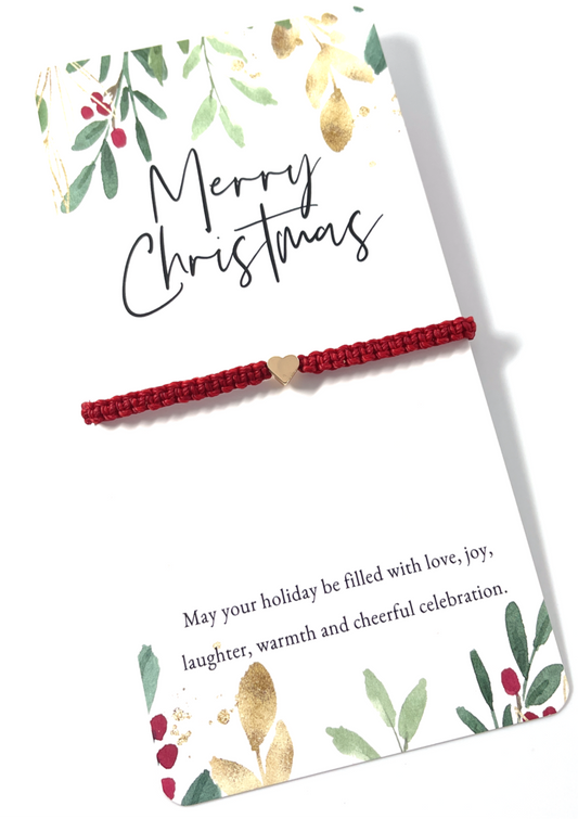 Gold Heart Red Bracelet Christmas Card - Gifts & Knots