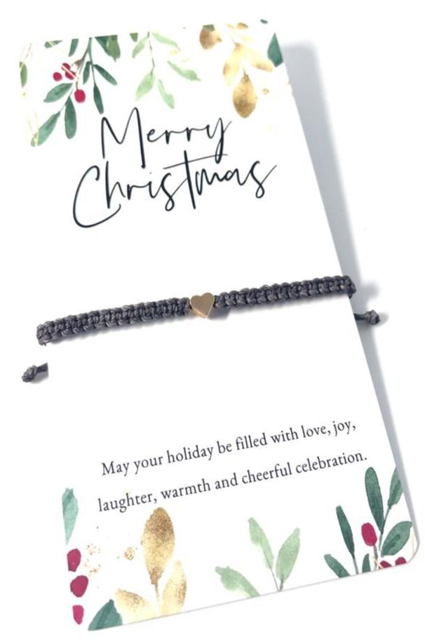 Gold Heart Dark Gray Bracelet Christmas Card